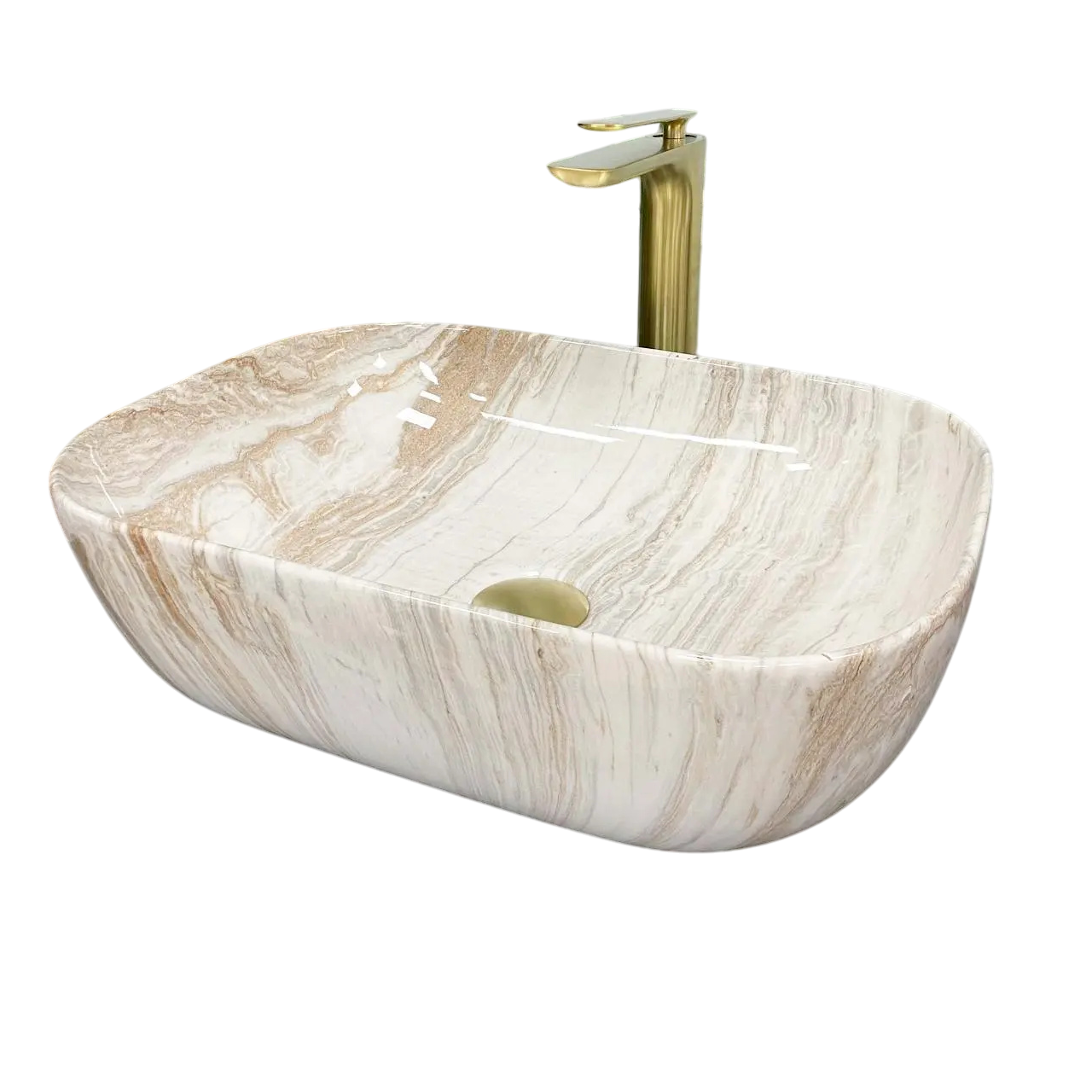 Раковина накладная VBI Ravenna Travertine Glossy прямоугольная 325x460 мм Бежевый глянцевый (RM-VBI-011204)