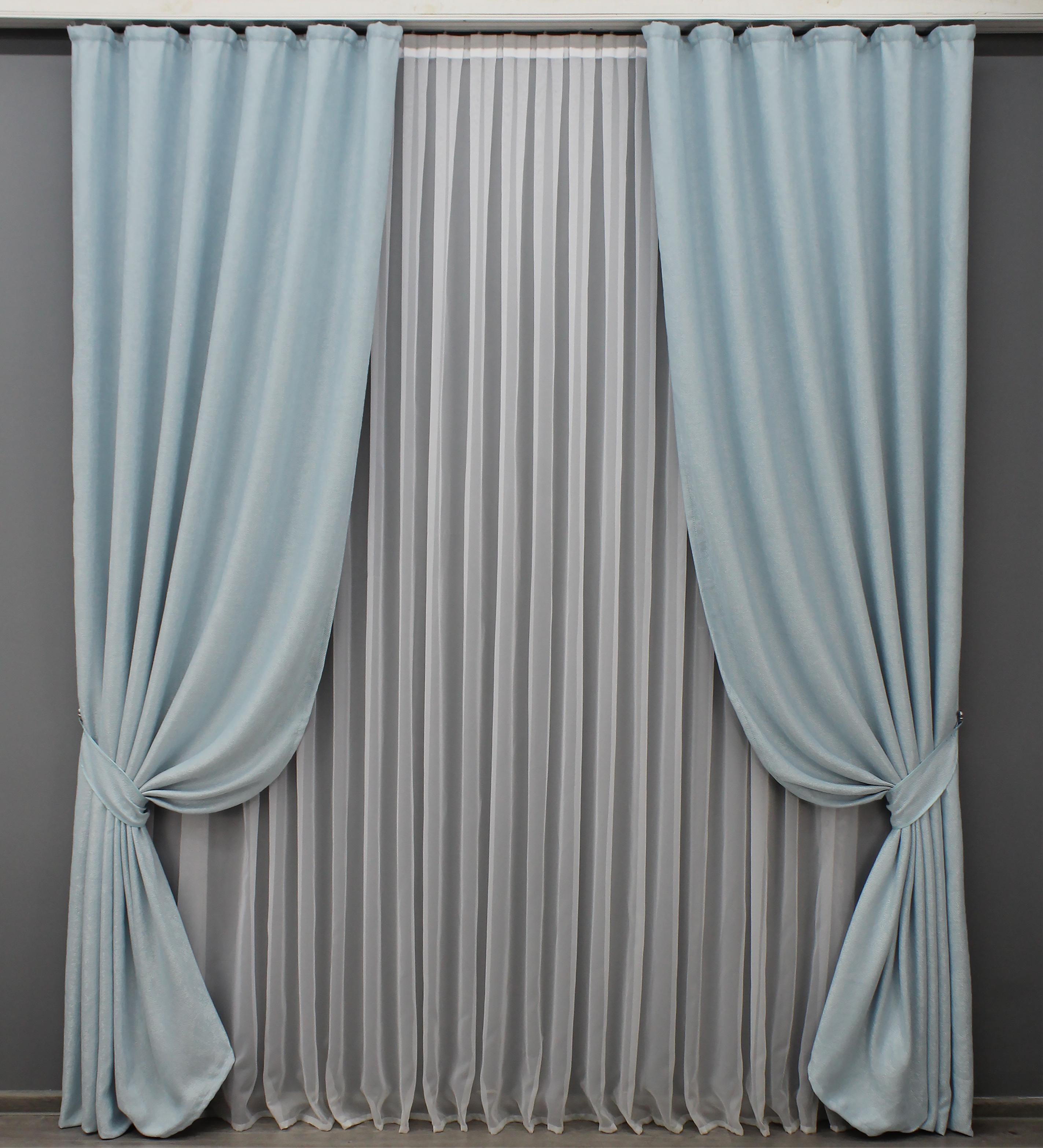 Комплект готовых штор VR-Textil Лен рогожка №1438ш 100х270 см 2 шт. Светло-голубой (31-674)