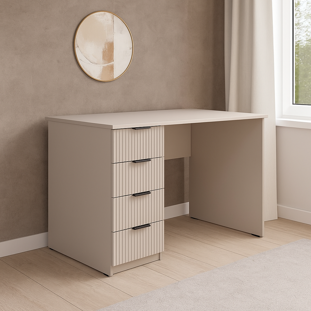 Стол письменный СП2 4Я SENAM 750х1100х600 мм корпус ДСП Кашемир фасад МДФ краска NCS S 2002-Y50R Шелк мат фрезеровка Плаше Грос