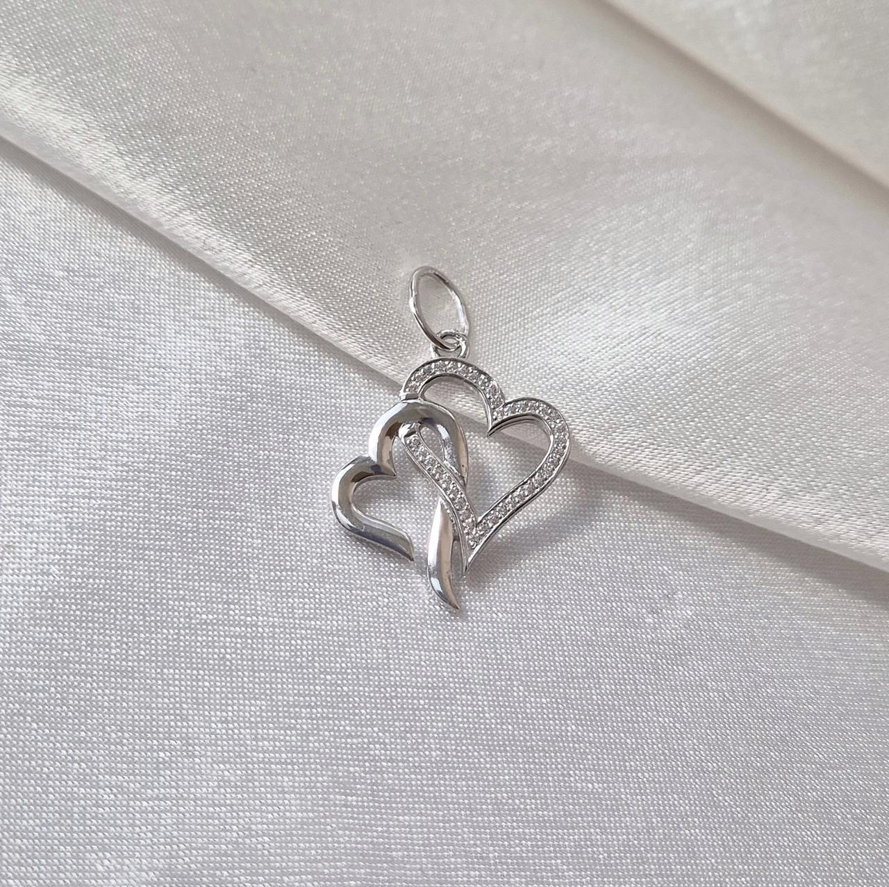 Подвеска кулон два сердца с камнями серебро 925 пробы родированное 1,90 г (3765р)