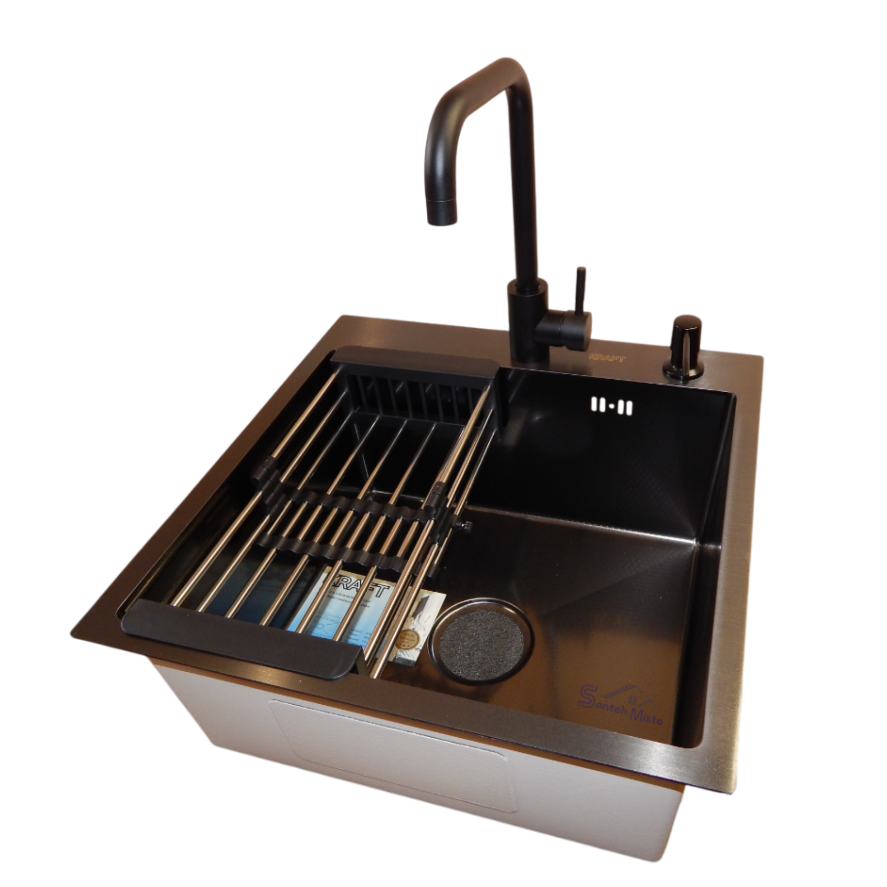 Комплект кухонной мойки Kraft HM NANO DECOR PVD 3,0/1,0 мм 50х50 см Black (SM633)