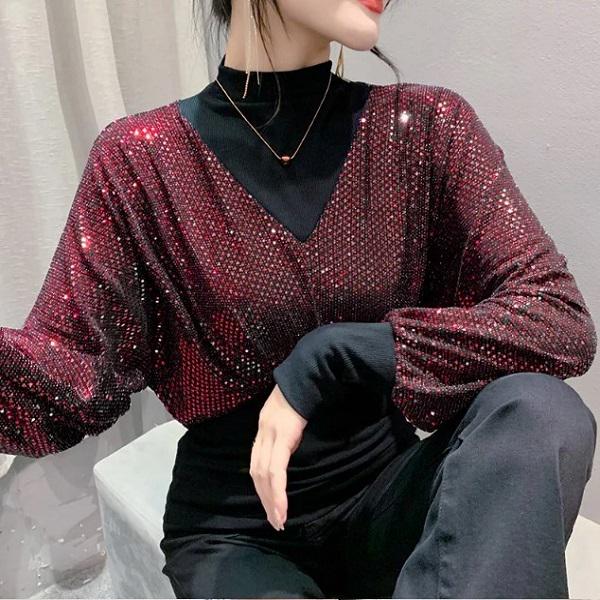 Блуза женская блестящая C00410-3 2XL Бордовый - фото 4 Блуза женская блестящая C00410-3 2XL Бордовый - фото 4