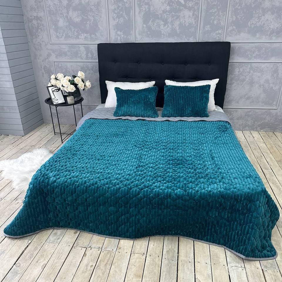 Покривало двостороннє стегане євро 210х230 см з подушками 40х60 см 2 шт. Морський (П4К-cap-podush-007)