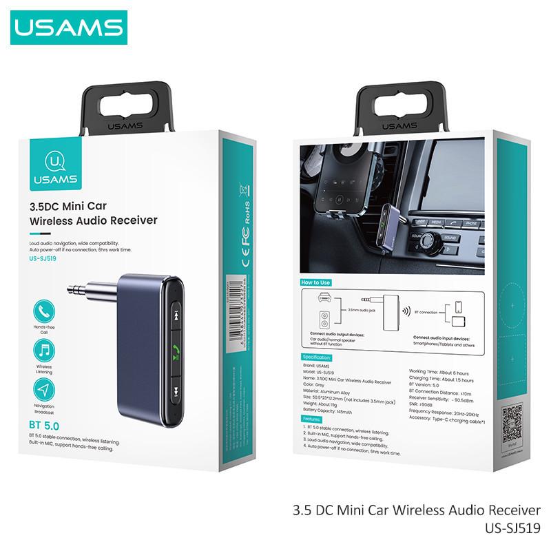 Аудиоадаптер универсальный Usams Mini Car Wireless Audio Receiver US-SJ519 Grey (146db31a) - фото 3