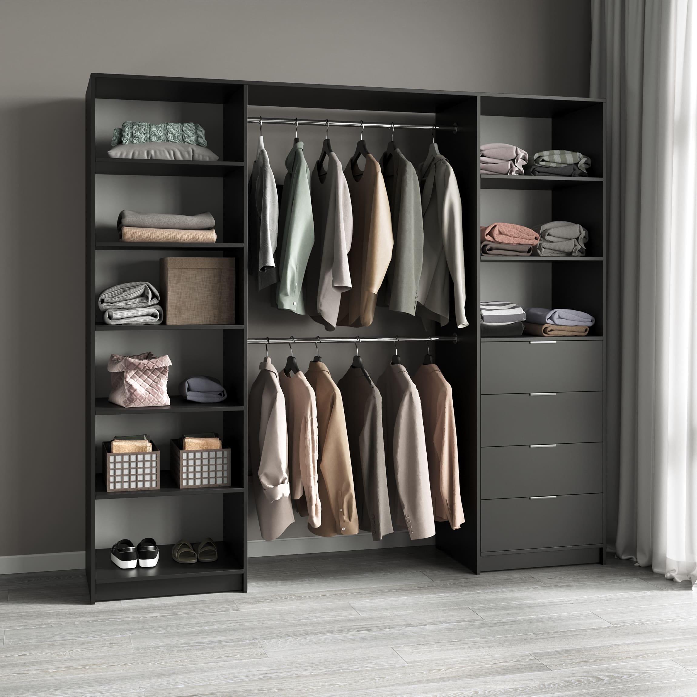 Шкаф гардеробный с ящиками/полками и штангами 202х216,8х50 см Черный (380456)