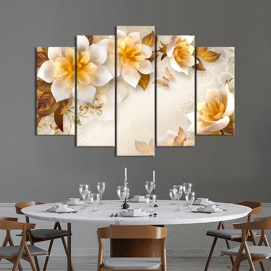 Картина на полотні Білі квіти на абстрактному тлі з візерунком 137x85 см (V380-5_L)