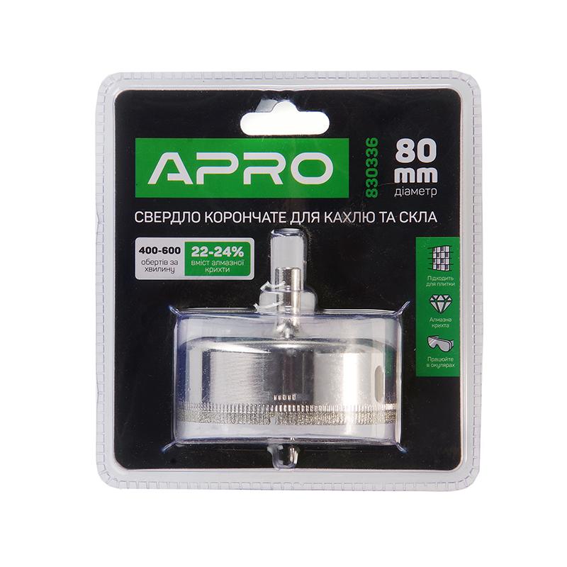 Сверло трубчатое Apro с алмазным напылением для стекла и кафеля 80 мм (830336) - фото 2 Сверло трубчатое Apro с алмазным напылением для стекла и кафеля 80 мм (830336) - фото 2