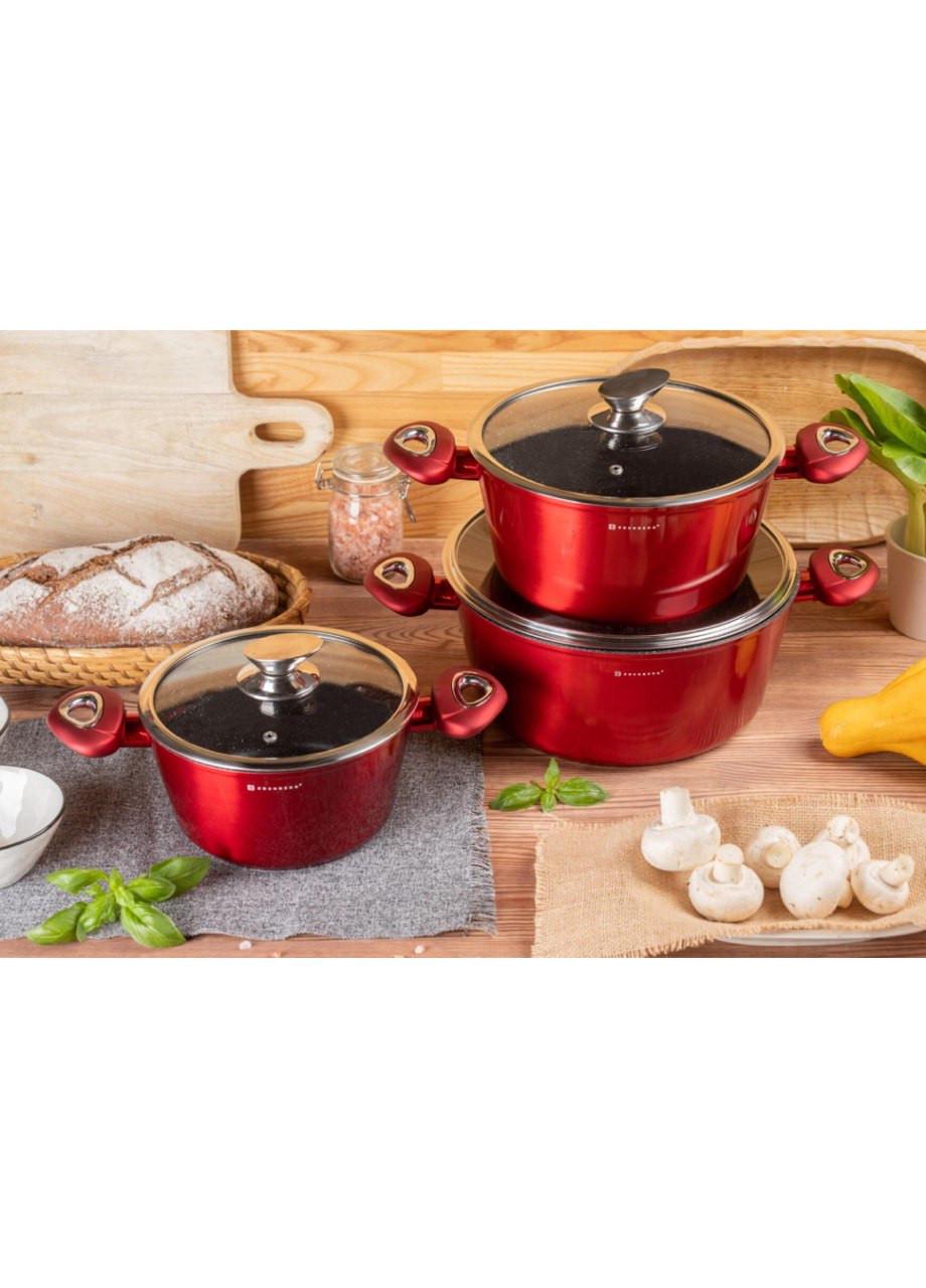 Набір каструль Edenberg EB-7421 литий алюміній/мармурове антипригарне покриття/індукційне дно 8 пр. Бордовий (ML-05380) - фото 3 Набір каструль Edenberg EB-7421 литий алюміній/мармурове антипригарне покриття/індукційне дно 8 пр. Бордовий (ML-05380) - фото 3