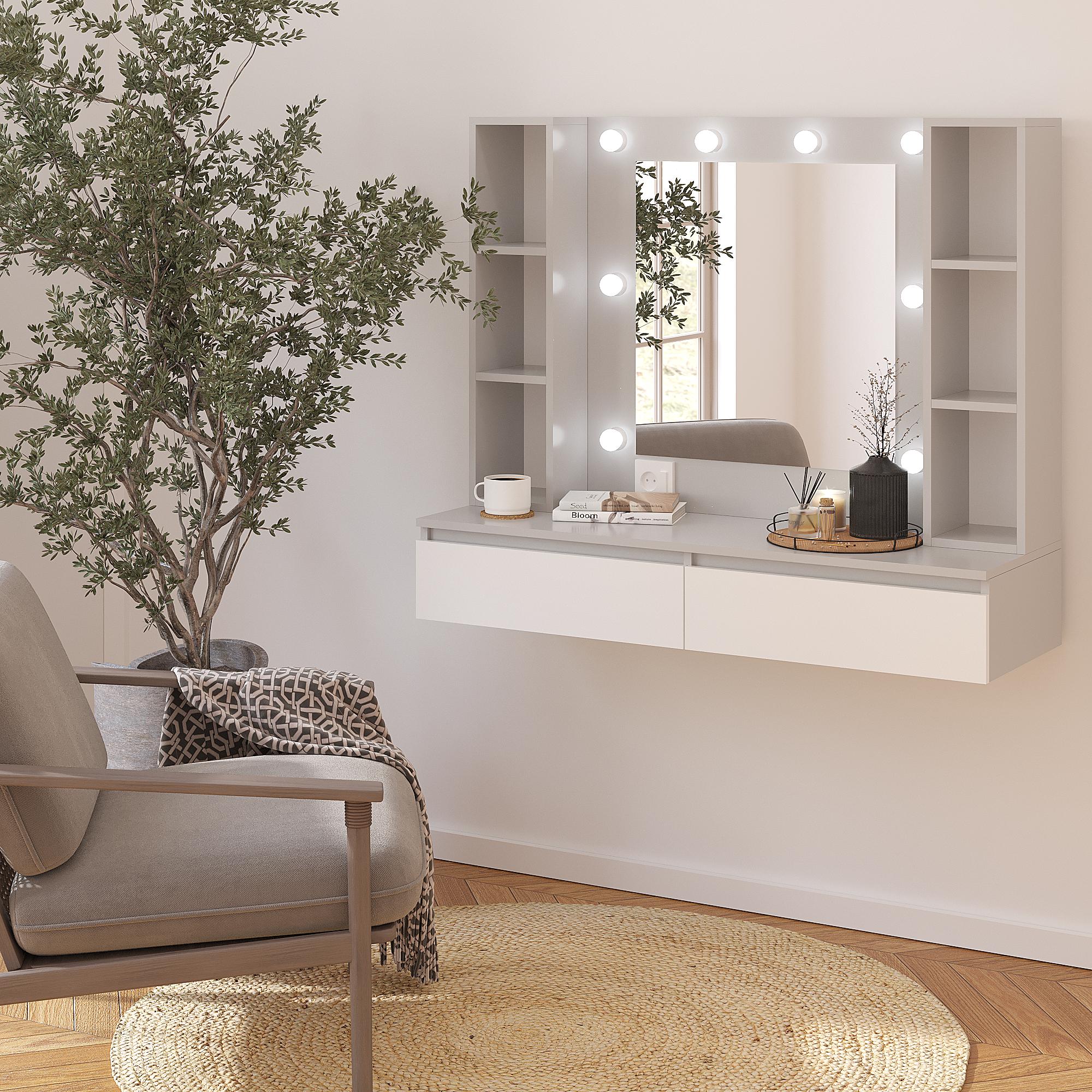 Туалетний столик підвісний з підсвічуванням ТЗ-Флай 1000х1200х400 мм Сірий/Білий