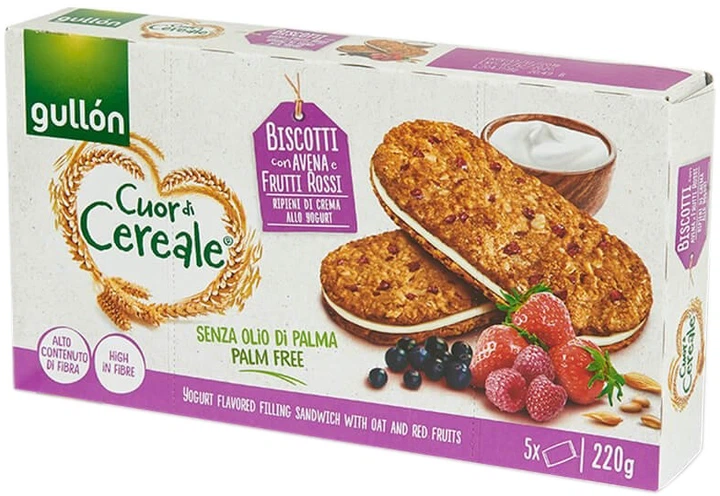Овсяное печенье Gullon Cuor di Cereale с ягодами без пальмового масла 220 г