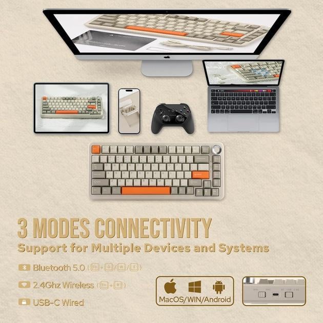 Клавиатура игровая Ajazz Ak820 MAX беспроводная механическая с RGB подсветкой с поддержкой HOT-SWAP Flying Fish Switch Beige - фото 3