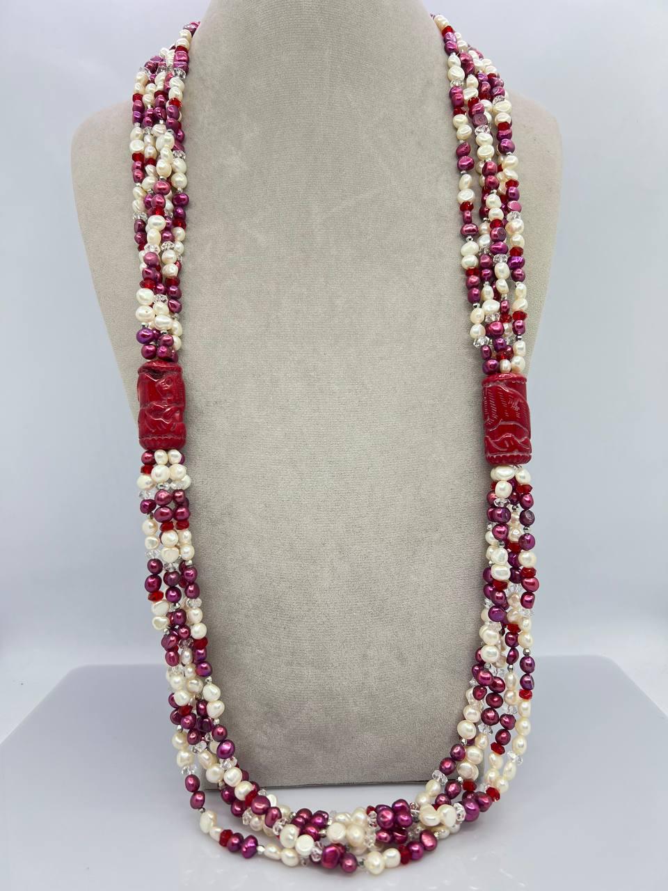 Бусы жемчуг коралл 86 см Разноцветный (10886)