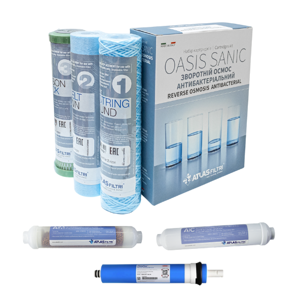 Запас антибактериальных сменных картриджей Atlas Filtri OASIS DP SANIC RO на 12 месяцев Запас антибактериальных сменных картриджей Atlas Filtri OASIS DP SANIC RO на 12 месяцев