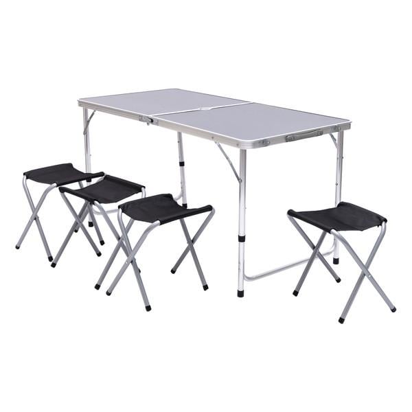 Туристический набор складной JY-12060B алюминий стол 120х60 см и 4 стула 32х27х35 см Черный