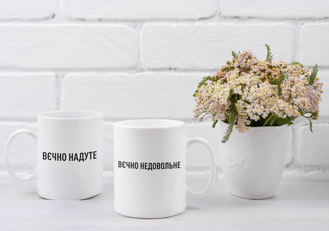 Чашки парные "Вєчно надуте Вєчно недовольне" для влюбленных 330 мл Белый (ВЛ232Ч)
