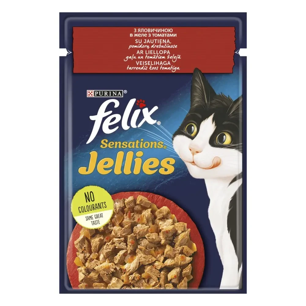 Вологий корм для котів Felix Sensations Jellies яловичина та томати 85 г (7613039831724) Вологий корм для котів Felix Sensations Jellies яловичина та томати 85 г (7613039831724)