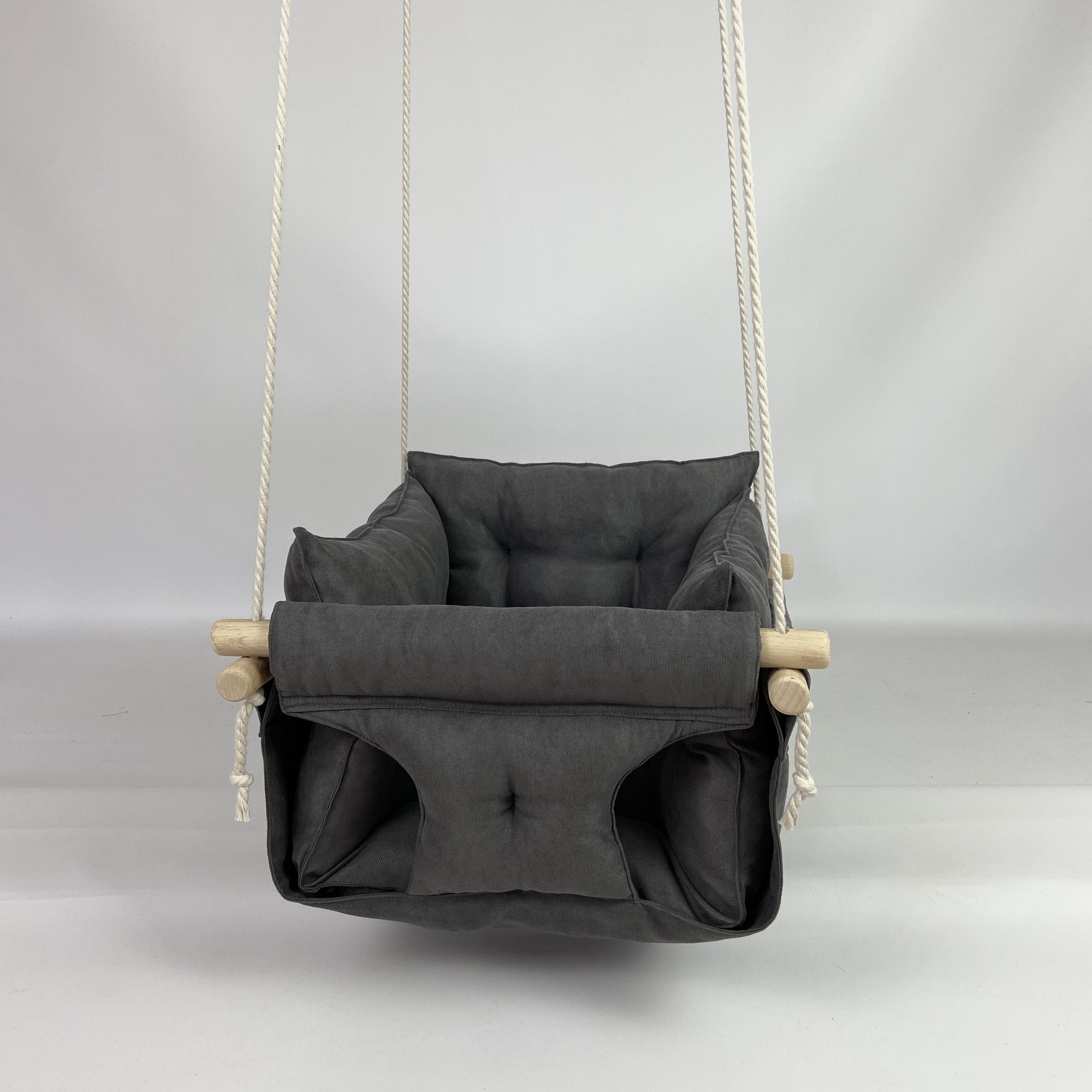 Подвесные детские качели Премиум+ микровелюр Темно-серый (gs-8862)