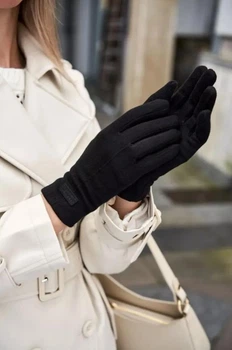 Женские теплые перчатки сенсорные/трикотажные подкладка из махры 7 Черный (1-43)