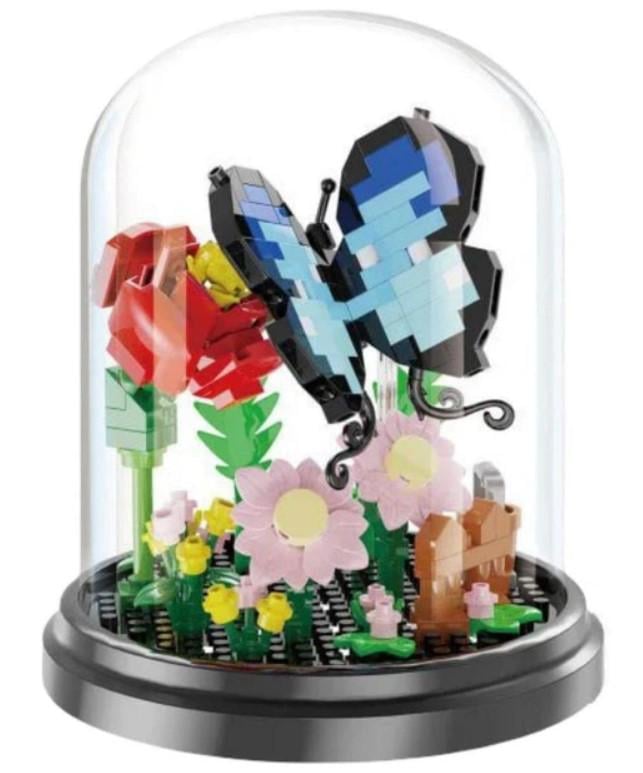 Конструктор Butterfly in the Flask серия Flower Beetles Цветы с голубой бабочкой под куполом 263 детали (2104619307)