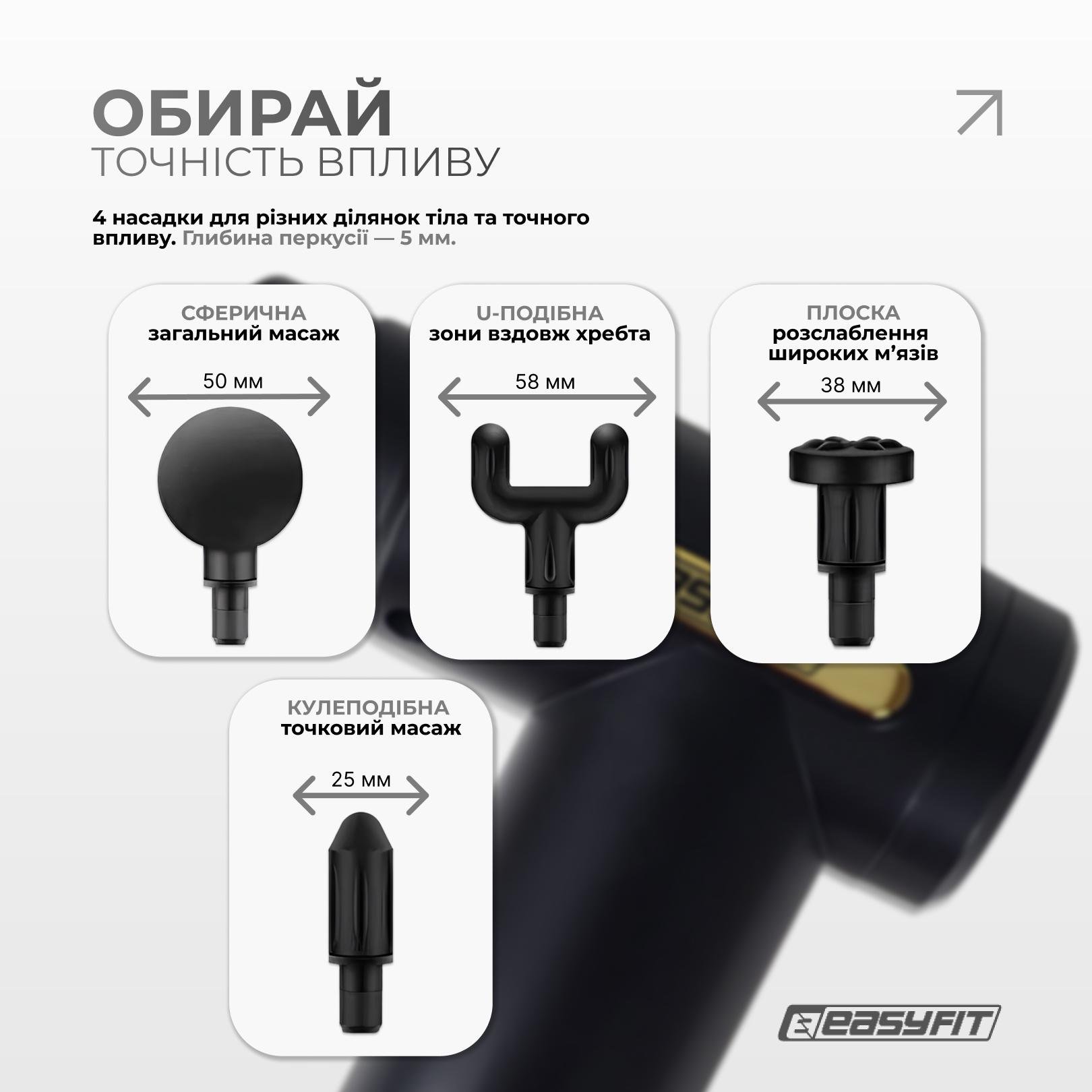Масажер перкусійний для тіла EasyFit Pulse Mini 4 насадки та 6 режимами (EF-2070) - фото 4