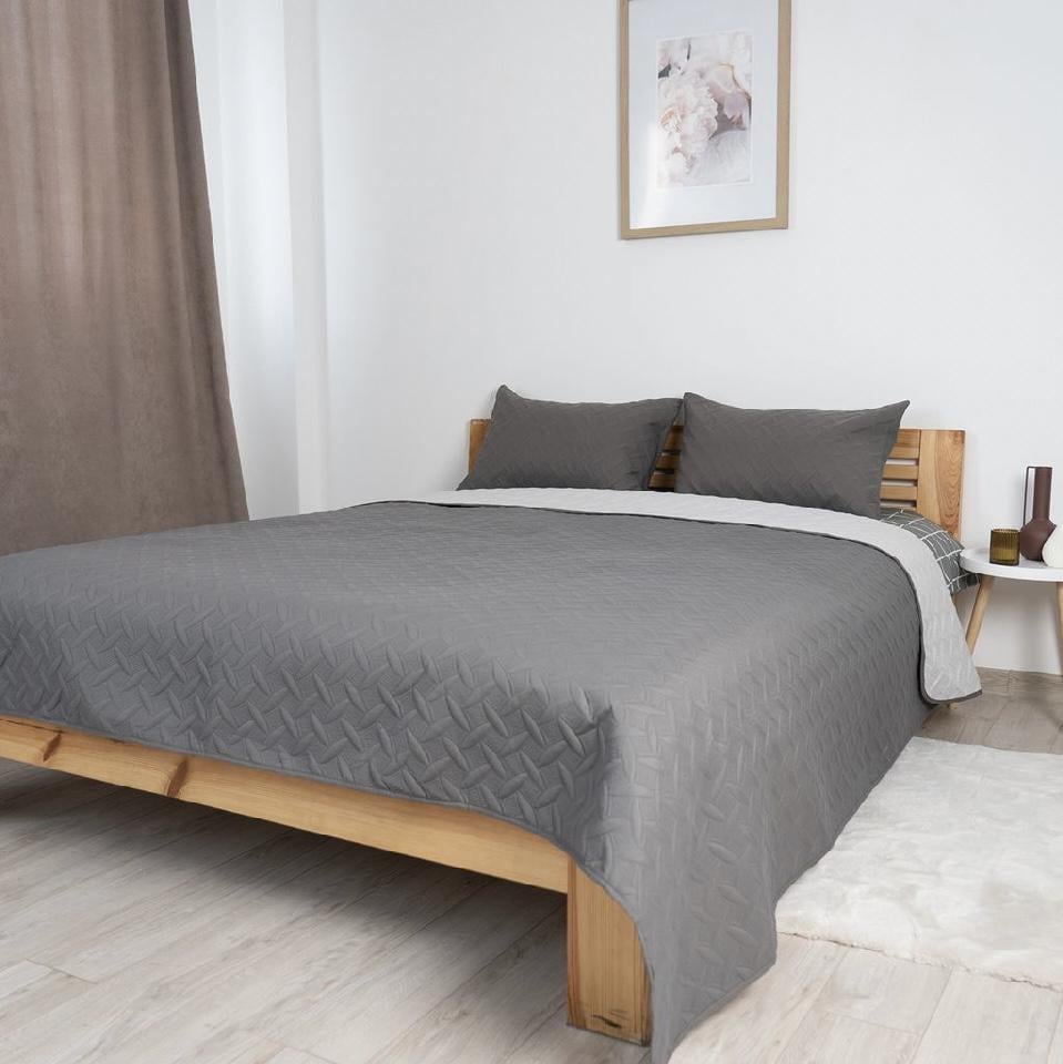 Покривало тканина мікрофібра з однією наволочкою 50х70 см 180х240 см Сірий Покривало тканина мікрофібра з однією наволочкою 50х70 см 180х240 см Сірий