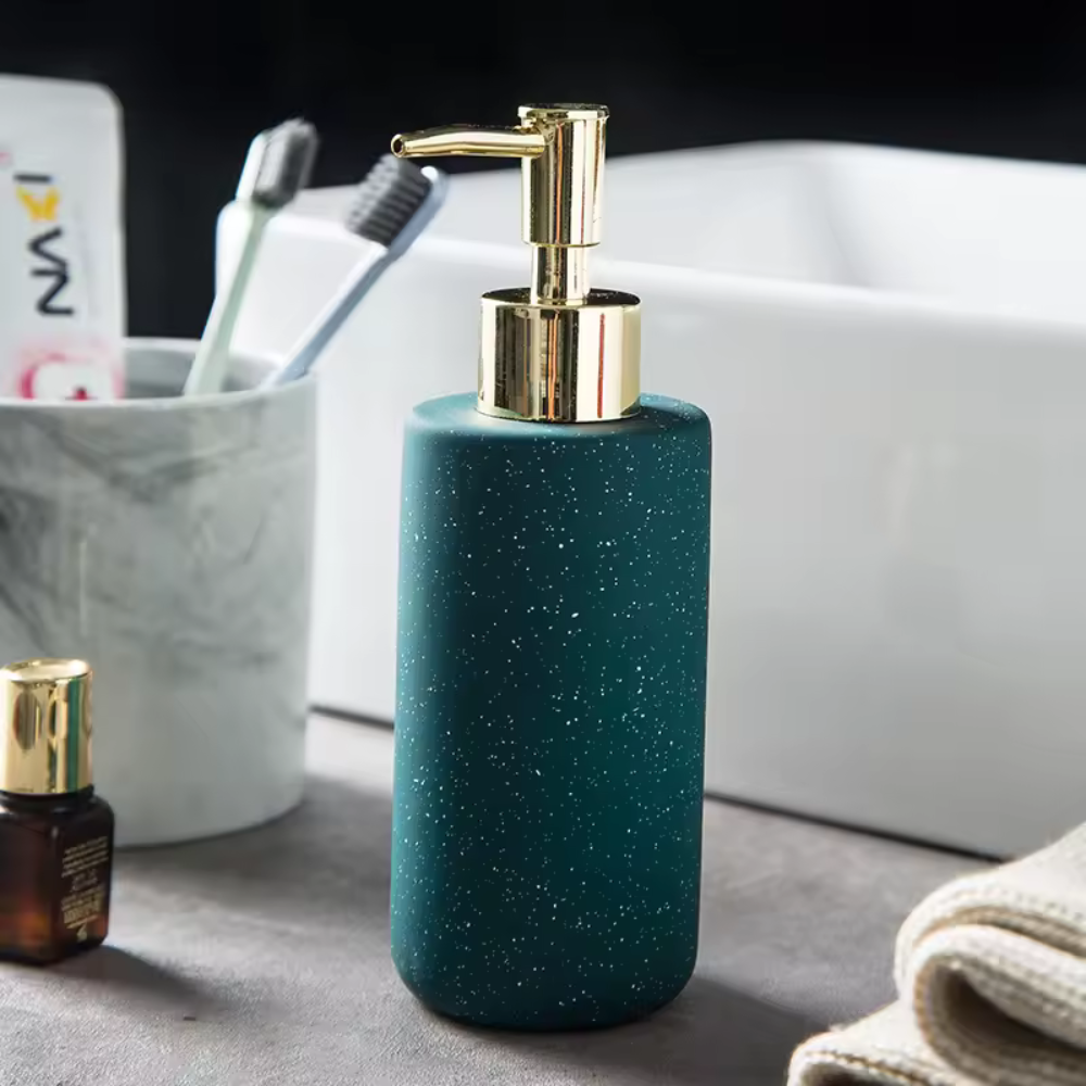 Диспенсер керамический для ванной и кухни для жидкого мыла и моющего средства 300 мл Зеленый