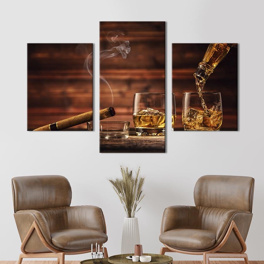 Картина для интерьера Ароматная сигара и крепкий виски 141x90 см (303-32)