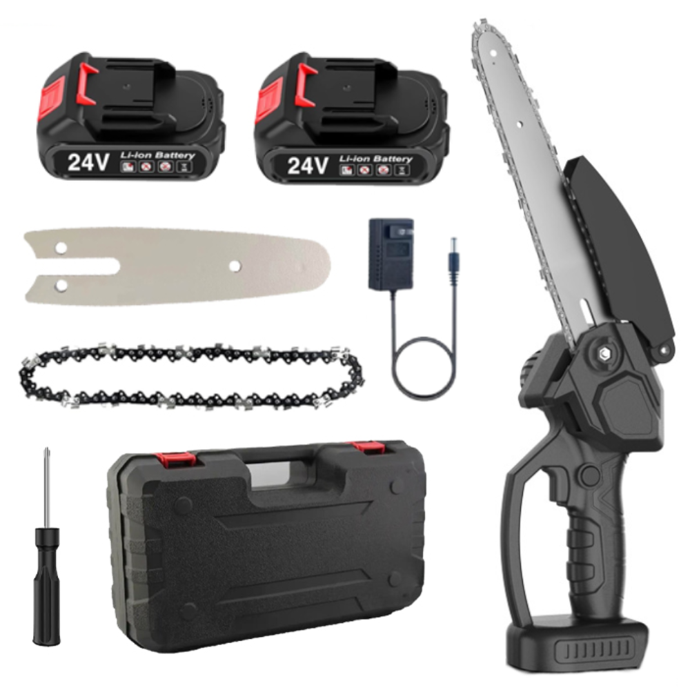 Пилка цепная 8" 24V резом 6 м/с в кейсе с 2 аккумуляторами с вольфрамовой шиной (N-032)