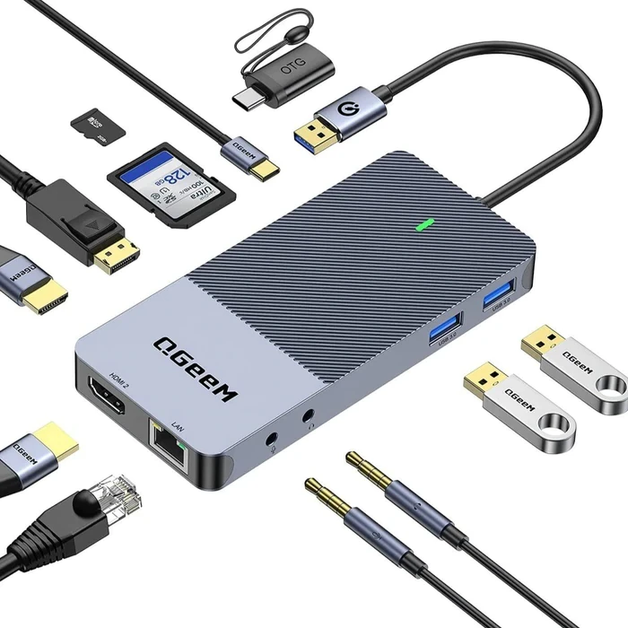 Док-станцыя QGEEM 11-В-1 USB C/3.0 З DP-DUAL 4K - фото 5