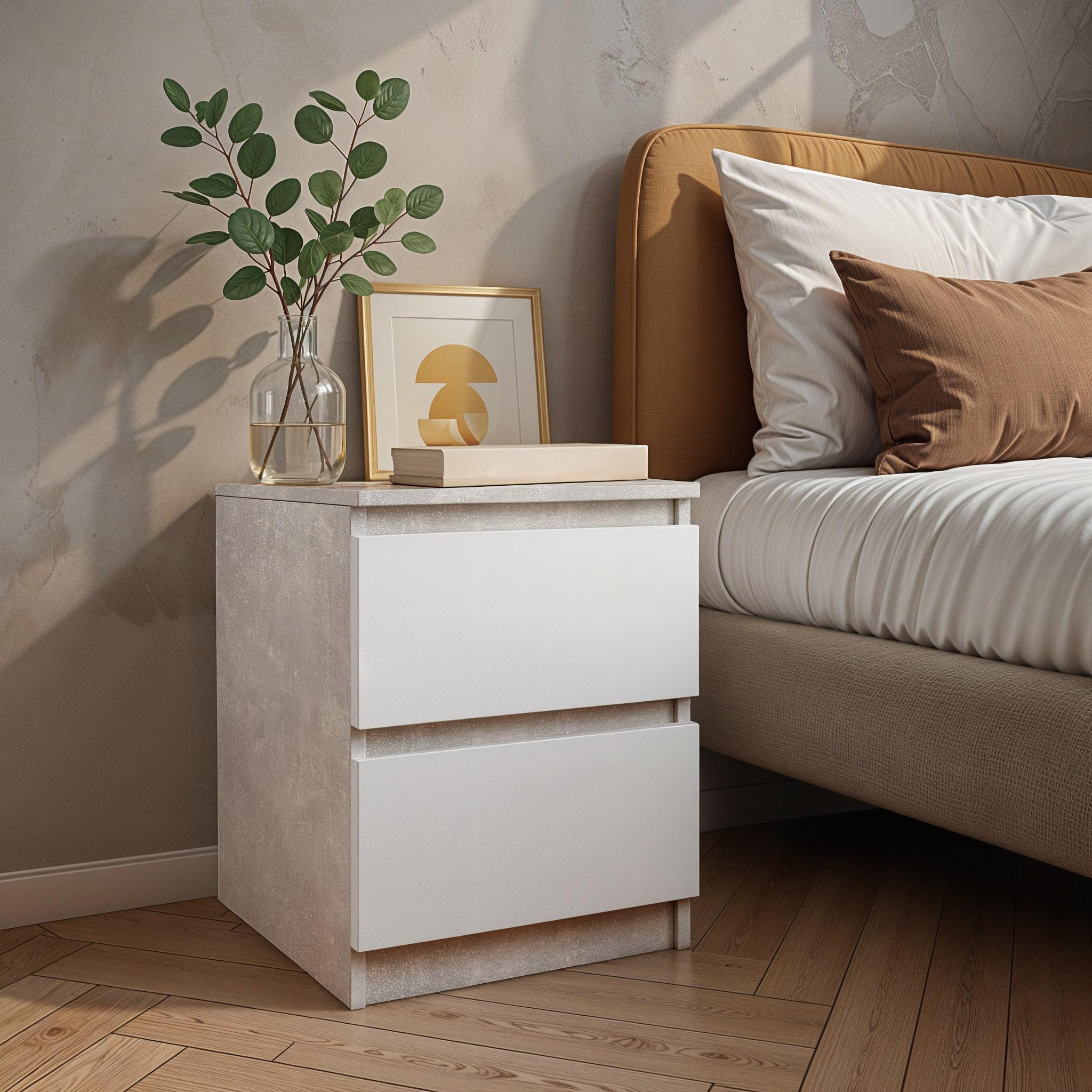 Тумба прикроватная FT-225 400х530х400 мм Бетон/Белый