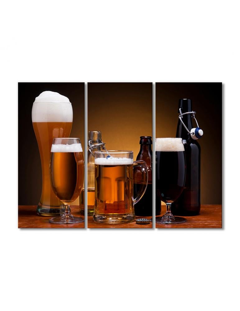 Картина модульная Пиво пенное 3 модуля 120x180 см