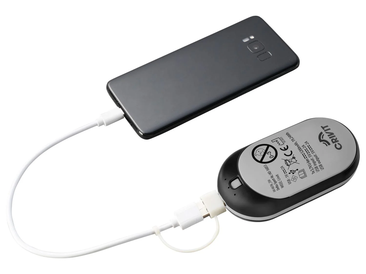 Грелка для рук Crivit 2в1 повербанк 5200 мАч до 47°C USB-C 10,15х5,4х3,3 см Серый (3105111573)
