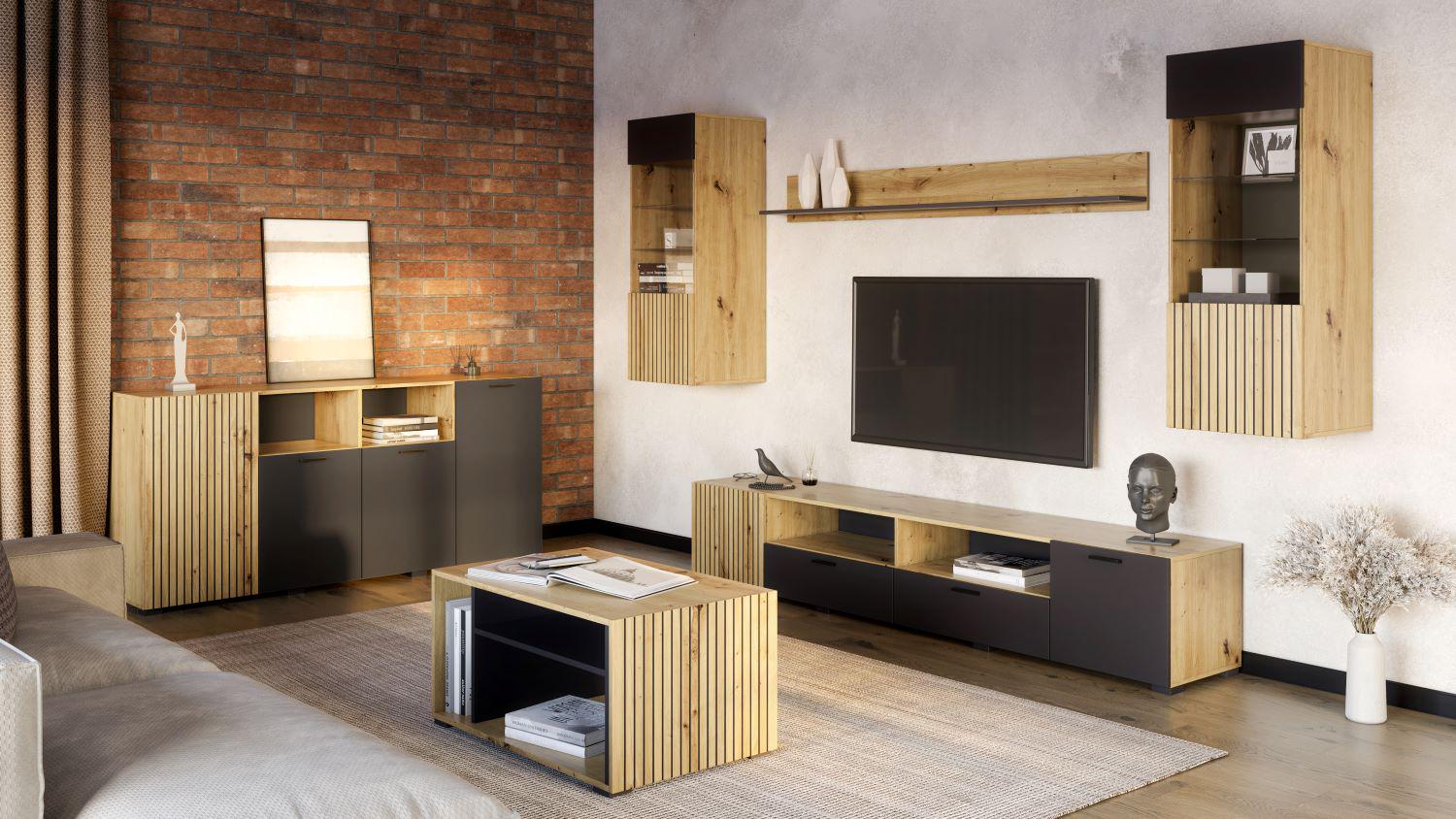 Вітрина навісна Світ меблів Зара з ДСП та скла Дуб артизан/Анрацит (51741) - фото 2 Вітрина навісна Світ меблів Зара з ДСП та скла Дуб артизан/Анрацит (51741) - фото 2