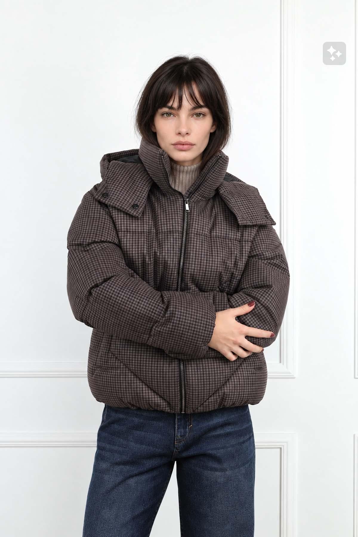 Куртка коротка зимова жіноча Yuki ЦБ-00295435 р. 44 Коричневий (SKT001314445)