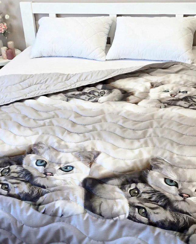 Одеяло летнее двухстороннее с рисунком полутораспальное 150x210 см Серый (27503972)