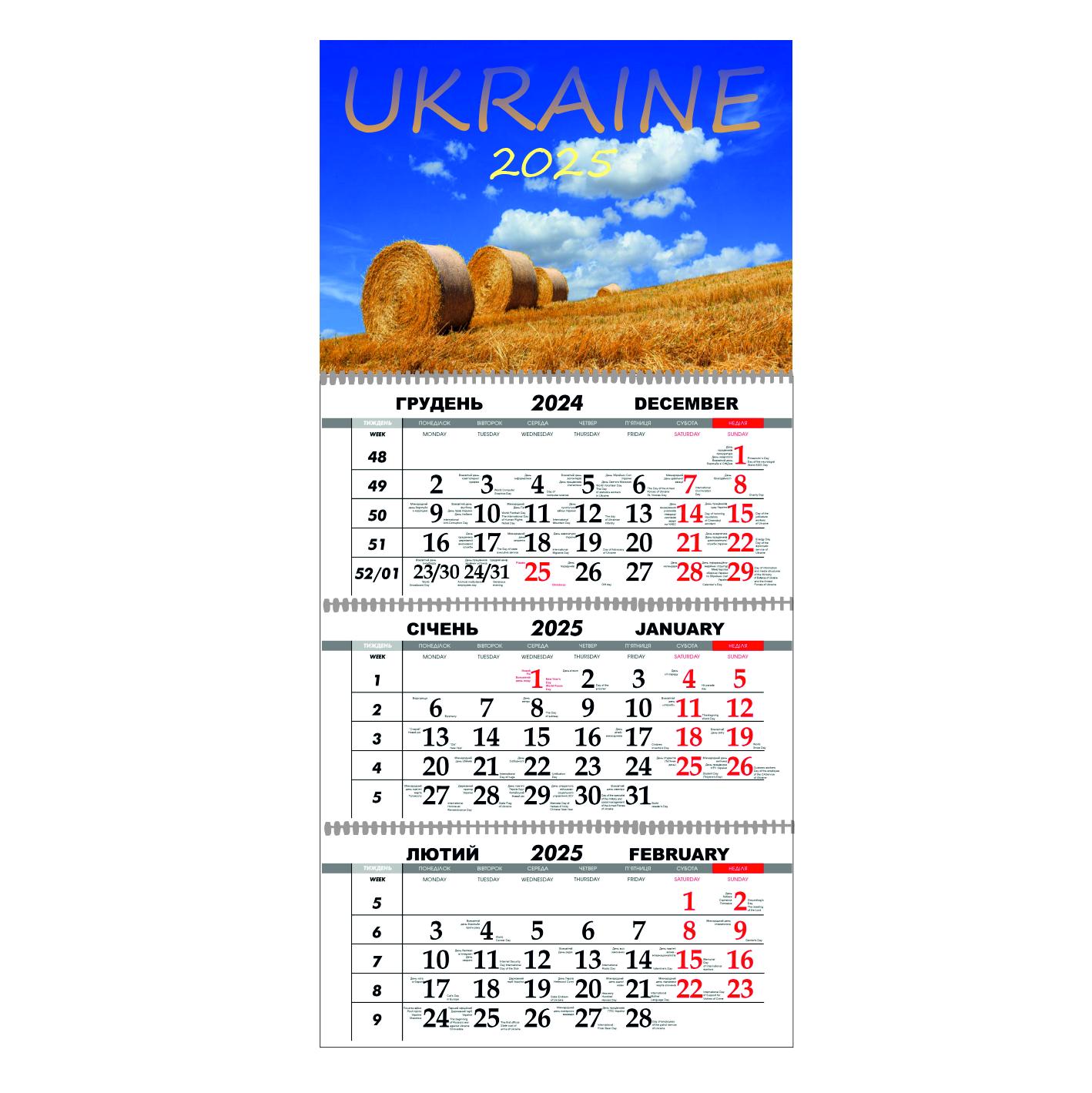 Календарь настенный Украина цветущая на 2025 год квартальный (21393861)