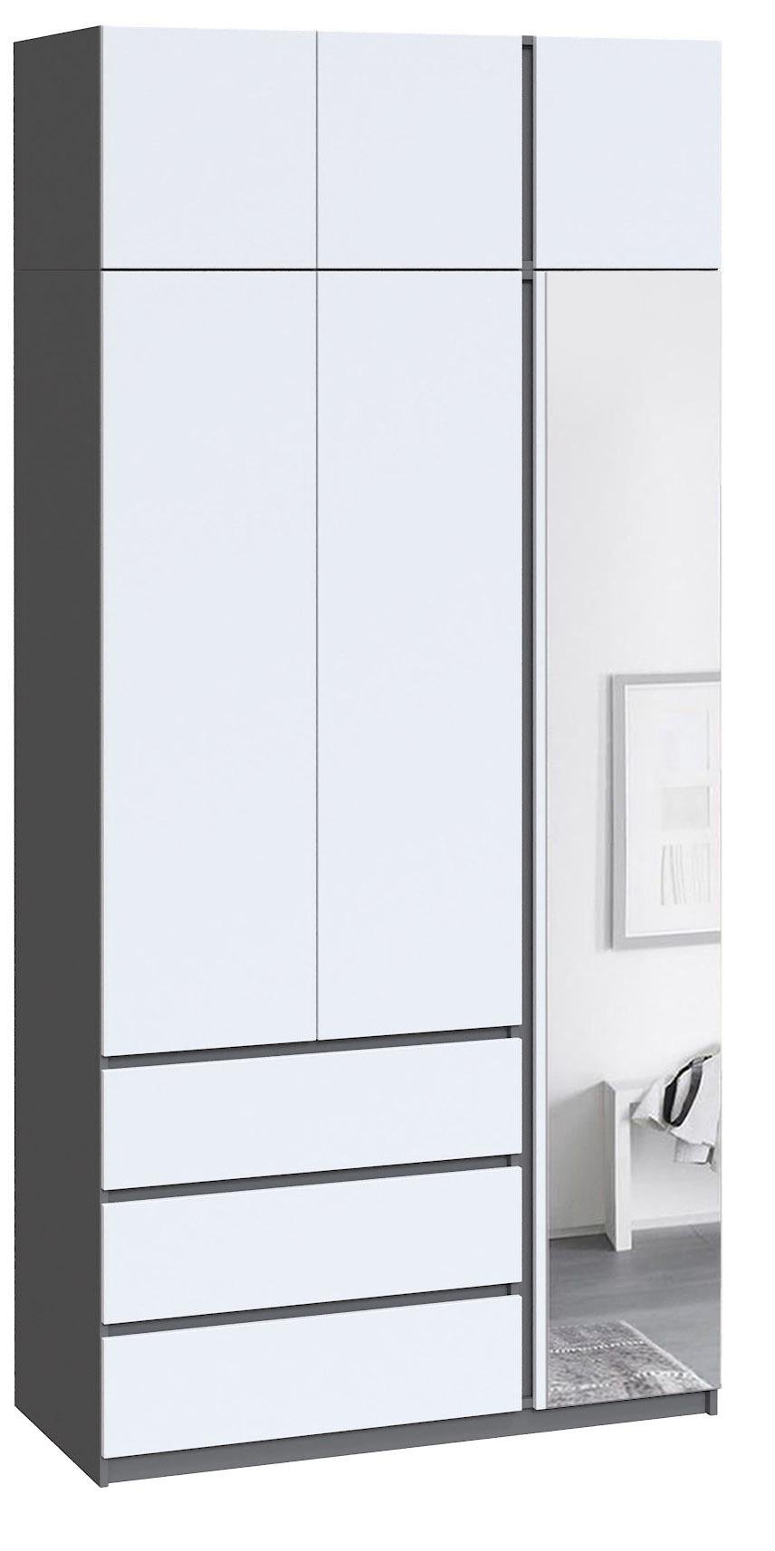 Шафа з антресоллю та дзеркалом Майстер Форм Брайт правостороння 1200х520х2400 мм Антрацитовий/Білий (32379) - фото 1