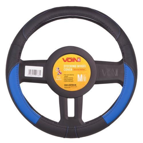 Чохол для керма VLOD-L2031 BK BL M БО перфорована шкіра Чорно-синій (2330316634)