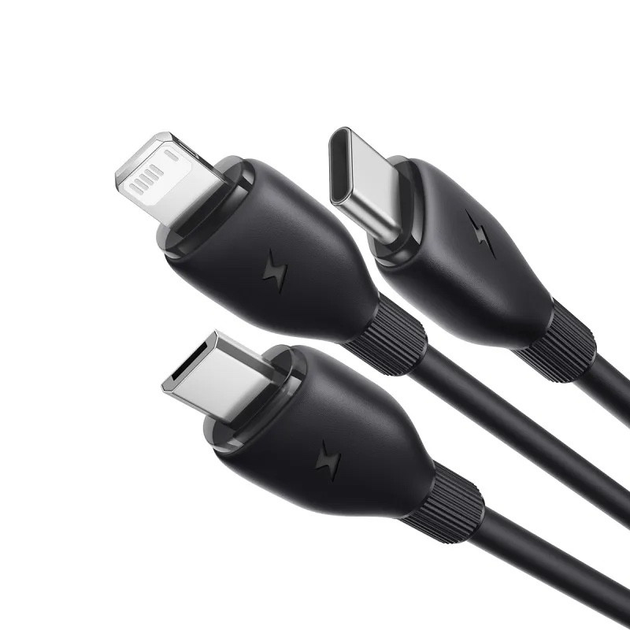 Кабель Baseus Ultra-Fast 3in1 Fast Charging Cable USB для MicroUSB+Lightning+Type-C 3.5A 0.8m P10376303121-01 Black - фото 2 Кабель Baseus Ultra-Fast 3in1 Fast Charging Cable USB для MicroUSB+Lightning+Type-C 3.5A 0.8m P10376303121-01 Black - фото 2
