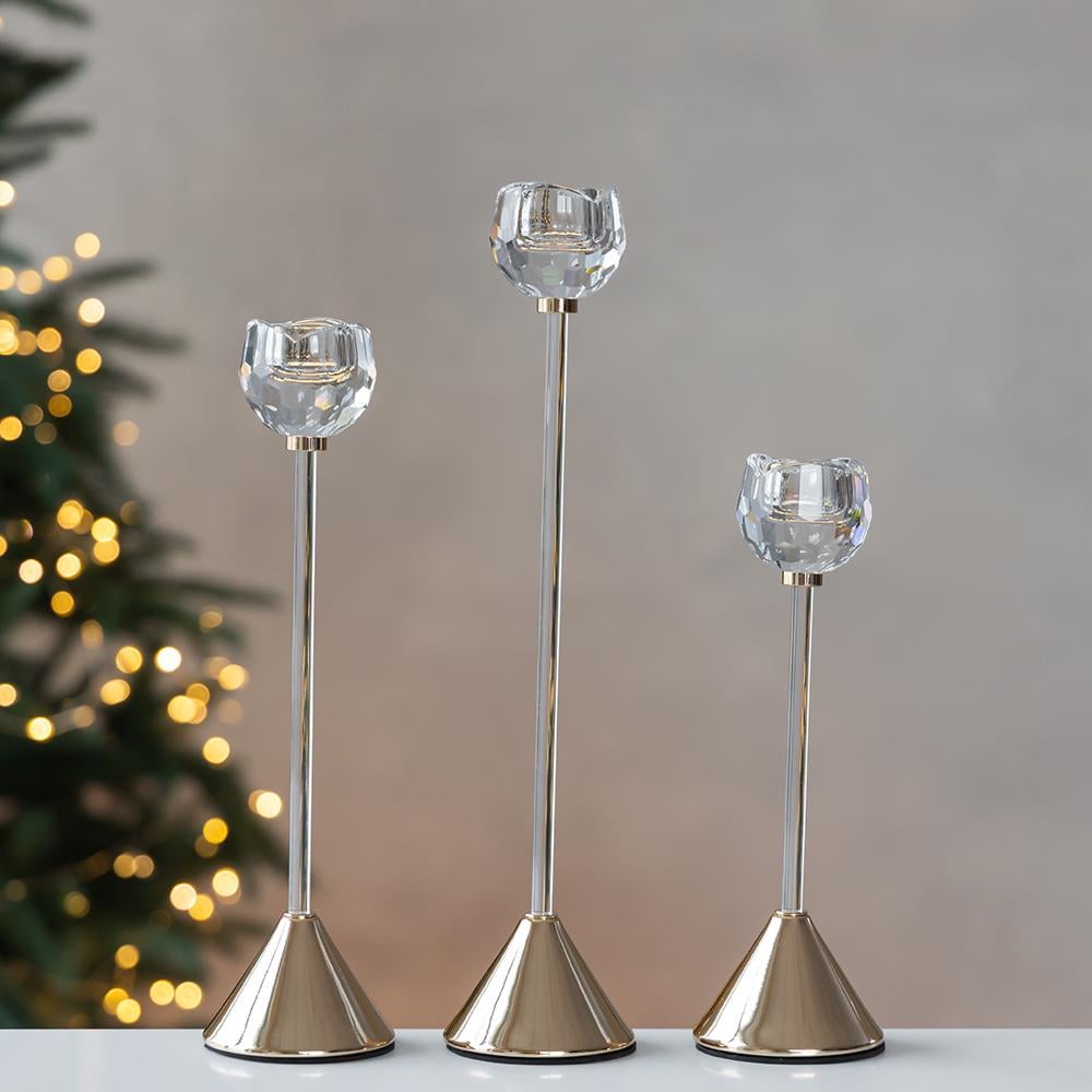 Набір декоративних свічників для інтер'єру Місячна троянда зі скла та металу 3 шт. Прозорий (147-81-9285-005) - фото 3 Набір декоративних свічників для інтер'єру Місячна троянда зі скла та металу 3 шт. Прозорий (147-81-9285-005) - фото 3