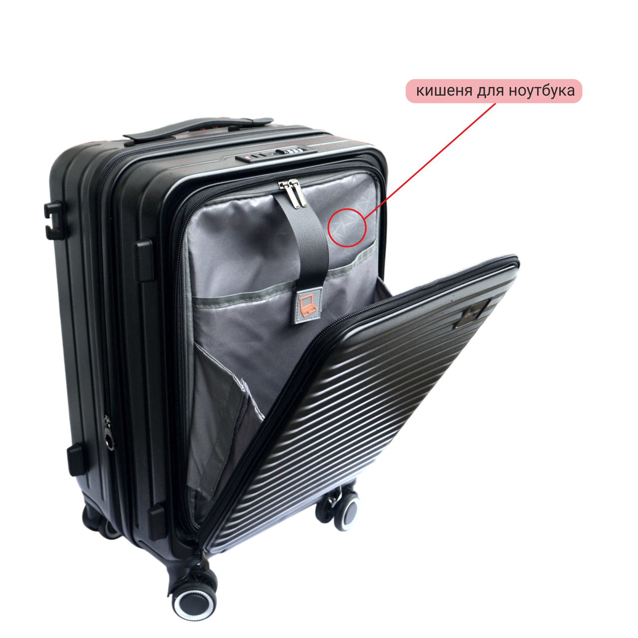 Чемодан ручная кладь Derby 092401/20 с фронтальным открытием замок TSA с отделом для ноутбука Black (2447983469) - фото 8 Чемодан ручная кладь Derby 092401/20 с фронтальным открытием замок TSA с отделом для ноутбука Black (2447983469) - фото 8