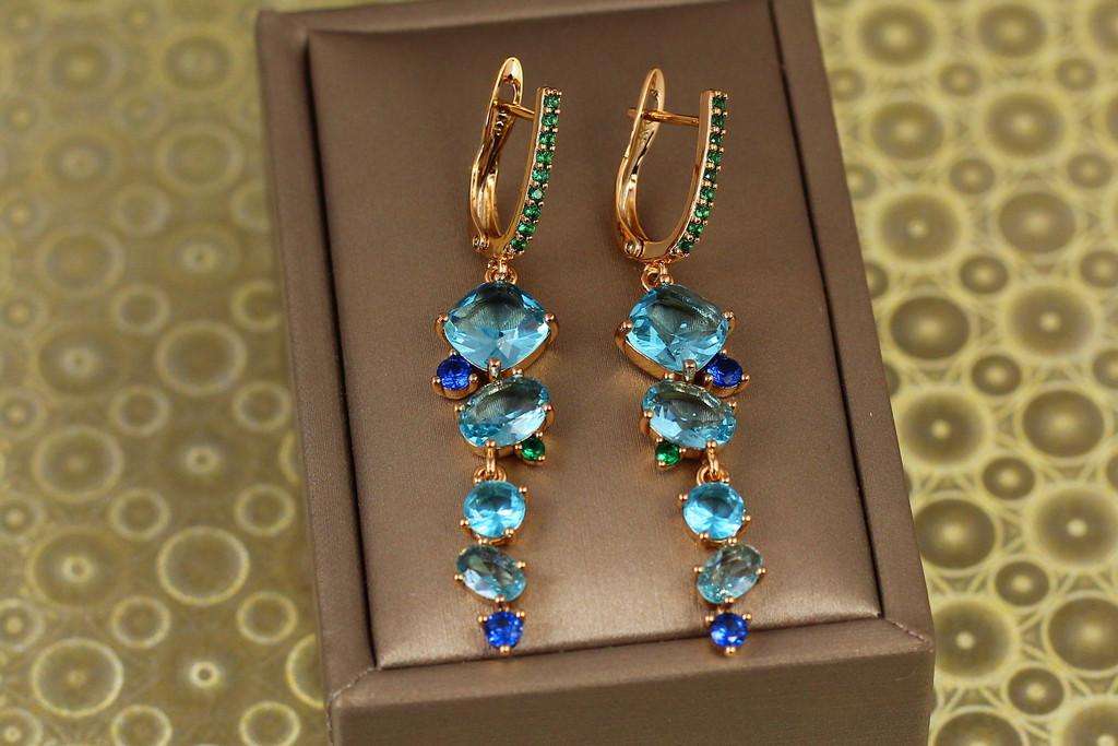 Серьги подвески Xuping Jewelry гроздь винограда с голубыми камнями 5,4 см Золотистый (2287158593)