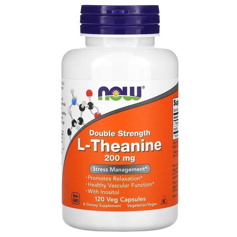 Теанін Now Foods L-Theanine 200 мг подвійної сили 120 вег. капс.