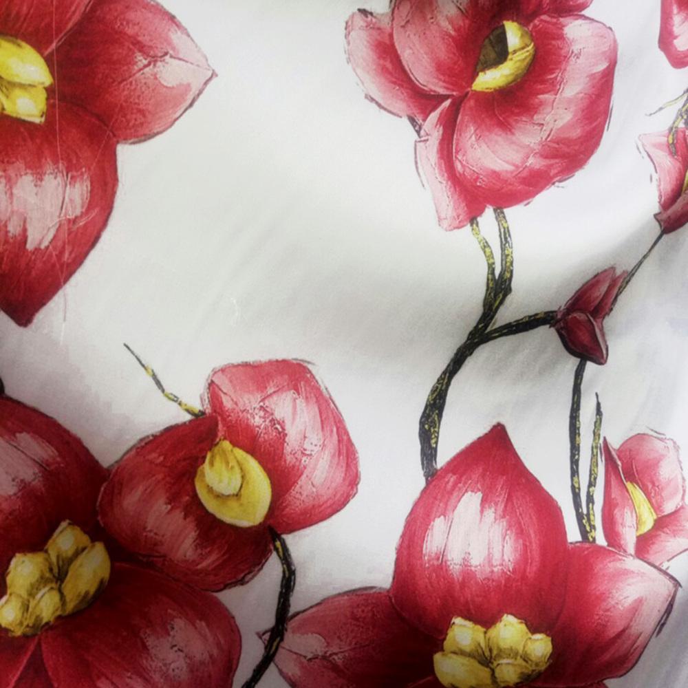 Ткань атлас шелк-сатин Armani Цветочный V-9/1 Коралловый цветок белый (12985)