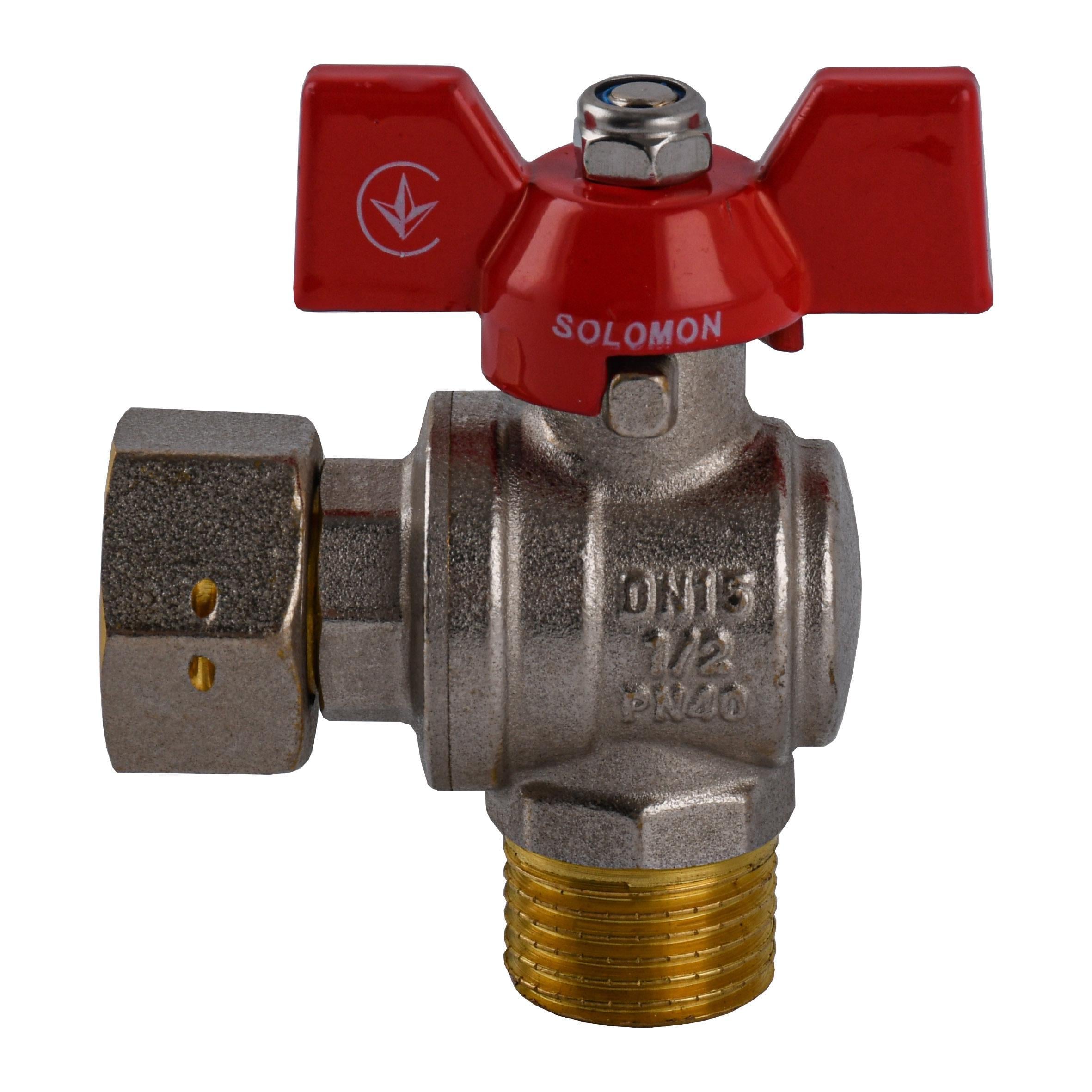 Кран шаровый угловой с накидной гайкой Solomon 1/2″ ЗО PN40 V4002-S (000031951)