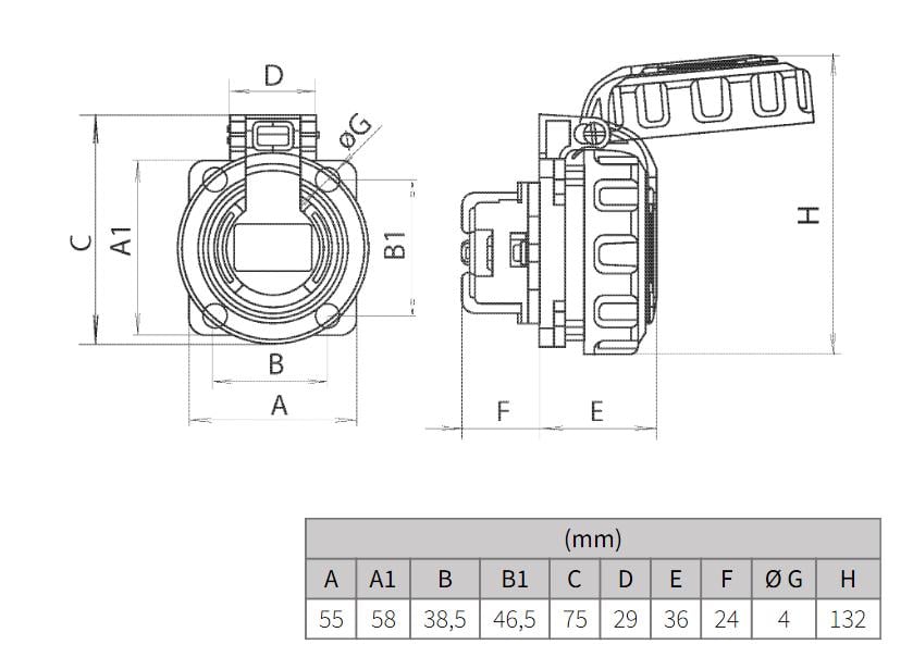 Силова розетка ETI EEH-16S 3P 16А 250 В вбудована IP67 Schuko Синій (4482126) - фото 3 Силова розетка ETI EEH-16S 3P 16А 250 В вбудована IP67 Schuko Синій (4482126) - фото 3