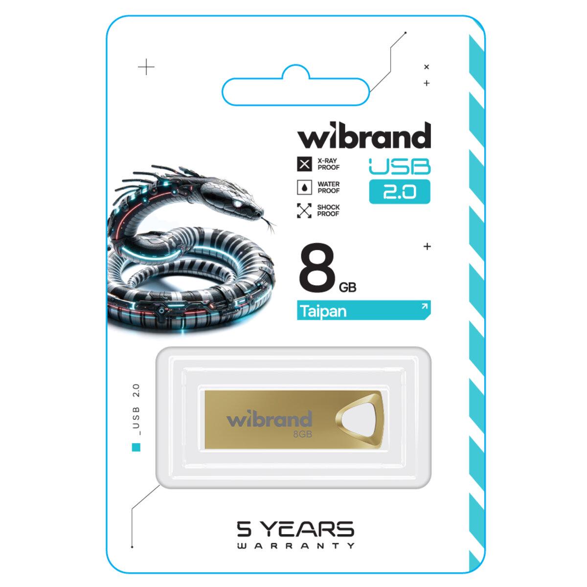 Флэш-память USB моноблок Wibrand WI2.0/TA8U2G USB 2.0 Taipan 8 Gb Gold (601001)