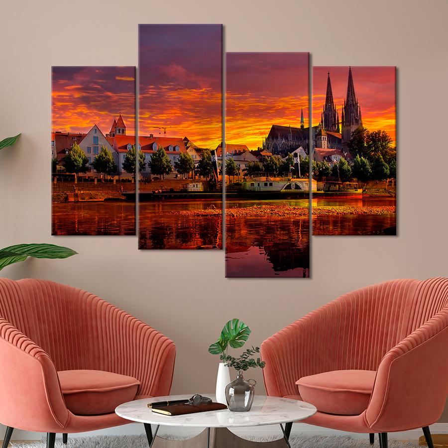 Картина город Готический Регенсбургский собор в Баварии 89x56 см (A797-4)