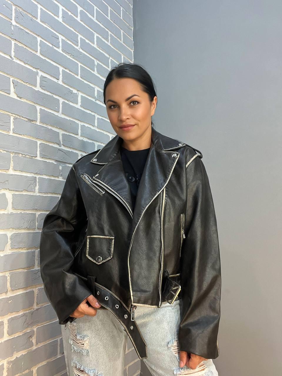 Куртка женская Aftf Basic 2456 косуха молнии пояс вареные швы экокожа L Черный (2492) - фото 5 Куртка женская Aftf Basic 2456 косуха молнии пояс вареные швы экокожа L Черный (2492) - фото 5