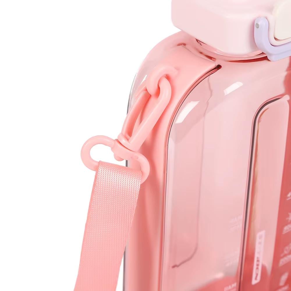 Бутылка для воды спортивная пластиковая с мерной шкалой и регулируемым ремешком 750 мл Розовый (D-0098) - фото 5